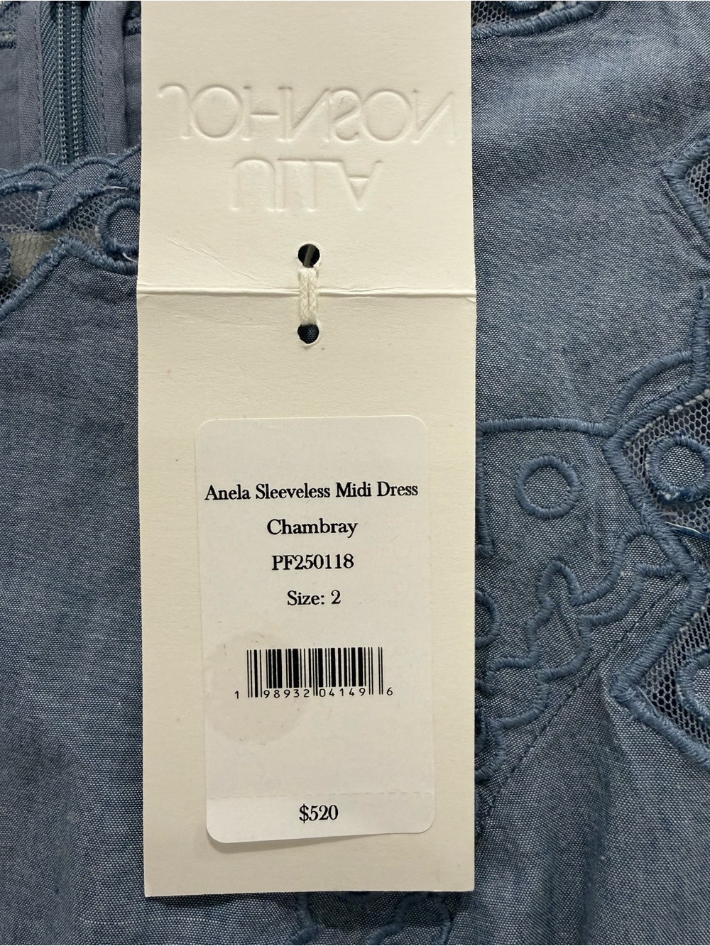Ulla Johnson Anela Chambray Sleeveless Midi Dress with Lace Insets - Picture 7 of 7